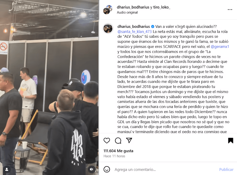 A través de Instagram, Dharius expresó su versión de los hechos.