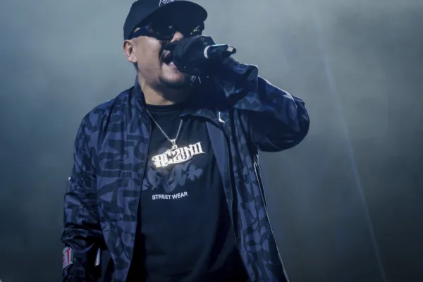 Artista en concierto con micrófono