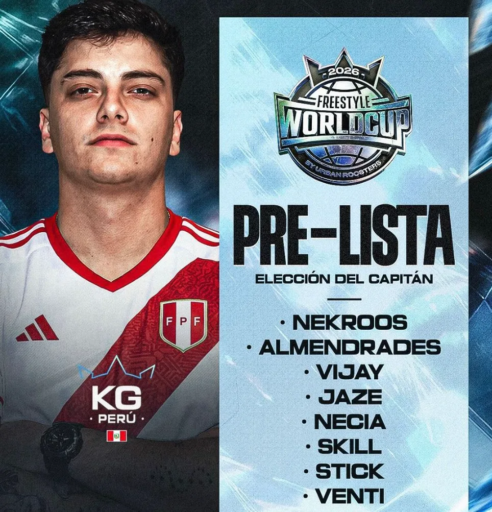 Freestyle World Cup 2026: Urban Roosters presenta la prelista de Perú para elegir capitán Jaze lidera los nominados Los 8 nombres en la mesa de votacion