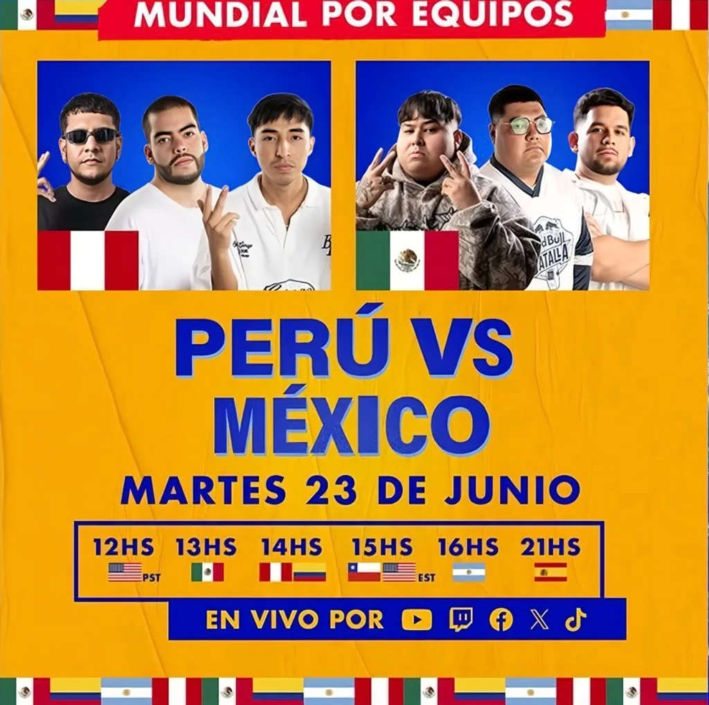 Mundial por Equipos de Red Bull Batalla en vivo: México vs Perú se miden hoy en la primera semifinal Mexico vs Peru Un choque de titanes y vieja escuela 2
