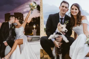 Pareja feliz con su perro