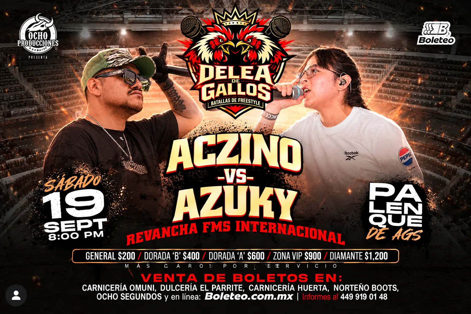 Aczino vs Azuky en Pelea de Gallos: Revancha de FMS Internacional en Aguascalientes Aczino vs Azuky pelea de gallos