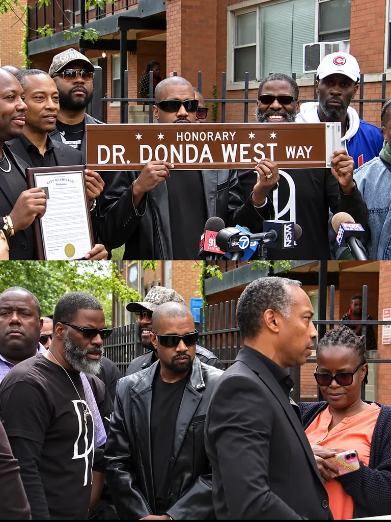 "Dr. Donda West Way": Chicago rinde homenaje a la madre de Kanye West Ceremonia de Dr. Donda West Way en Chicago con Ye y asistentes