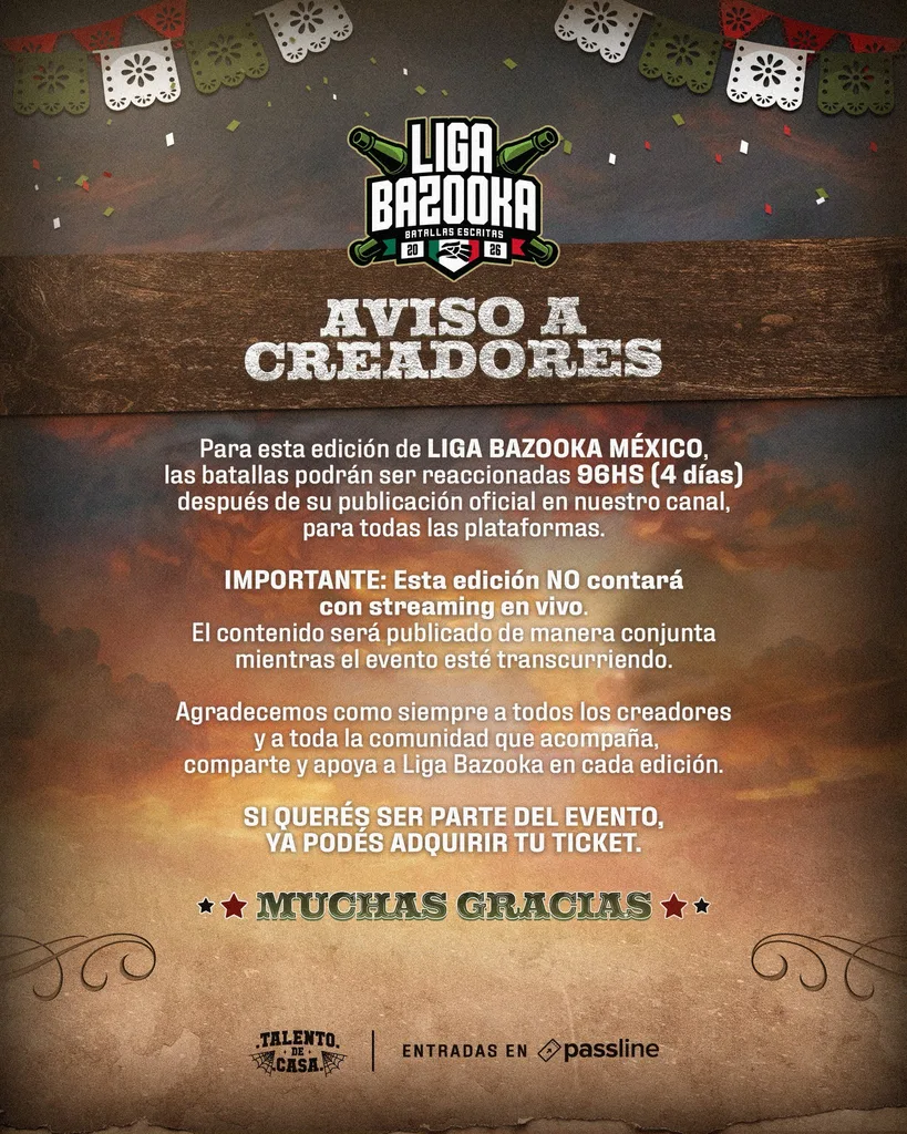 Comunicado oficial Liga Bazooka Aviso a Creadores sin streaming en vivo