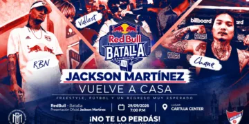 Vallest, RBN, Chang y Red Bull Batalla en la presentación de Jackson Martínez en el Deportivo Independiente Medellín | IG: dimoficialcom