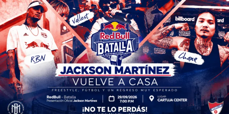 Valles-T, RBN, Chang y Red Bull Batalla acompañan el regreso de Jackson Martínez al Deportivo Independiente Medellín Vallest, RBN, Chang y Red Bull Batalla en la presentación de Jackson Martínez en el Deportivo Independiente Medellín | IG: dimoficialcom