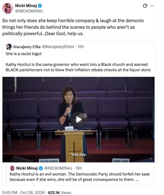 Nicki Minaj Calls Kathy Hochul an “Evil Woman” as New York Governor