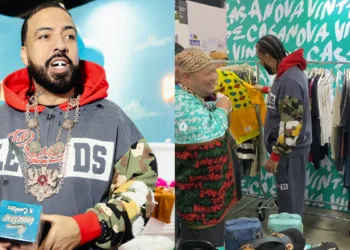 French Montana en ComplexCon revisando ropa de un diseñador emergente