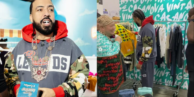 French Montana en ComplexCon revisando ropa de un diseñador emergente