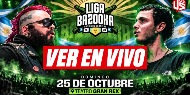 Cartel de Liga Bazooka Argentina en el Teatro Gran Rex con Chili Parker vs Replik como batalla estelar